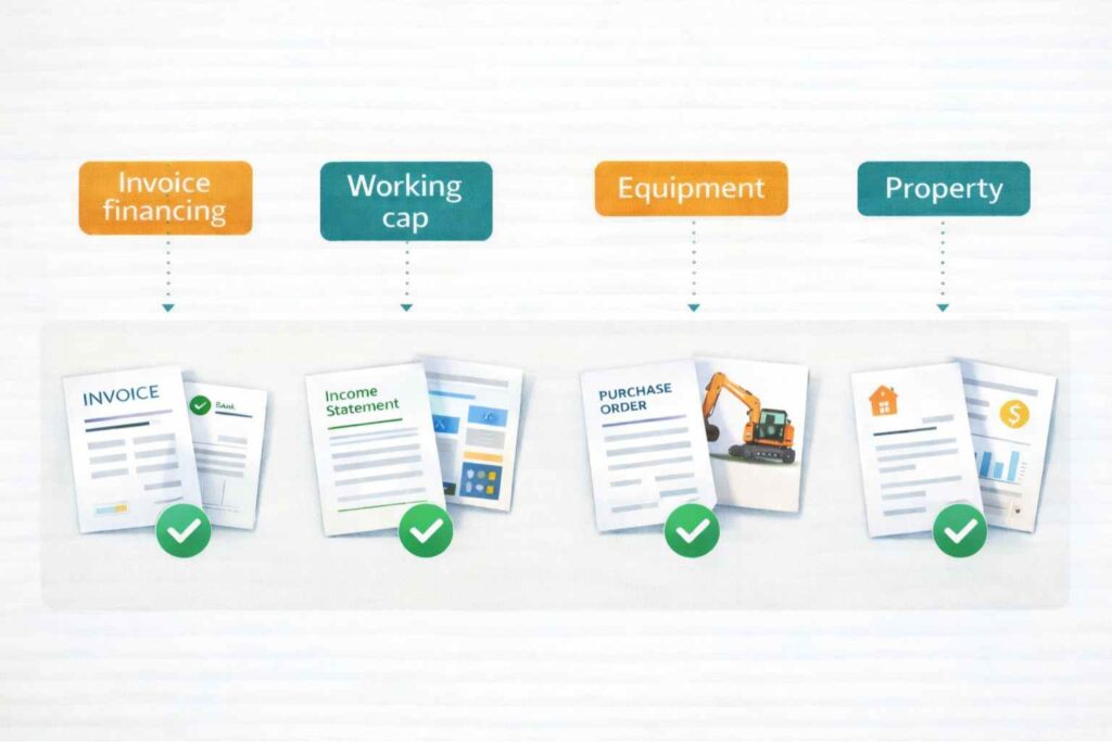 Documents needed by purpose for SME loan Malaysia (working capital, equipment, property, invoice financing)